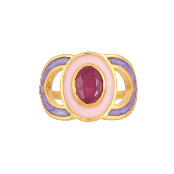 Ruby Enamel Gold Vermeil Over Silver Ring,Timeless,Statement for wholesale by Misteerious Seed