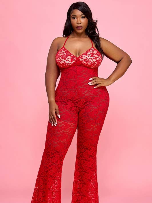 Plus Sleeveless Halter Neck Lace Jumpsuit for wholesale by Namatt Design