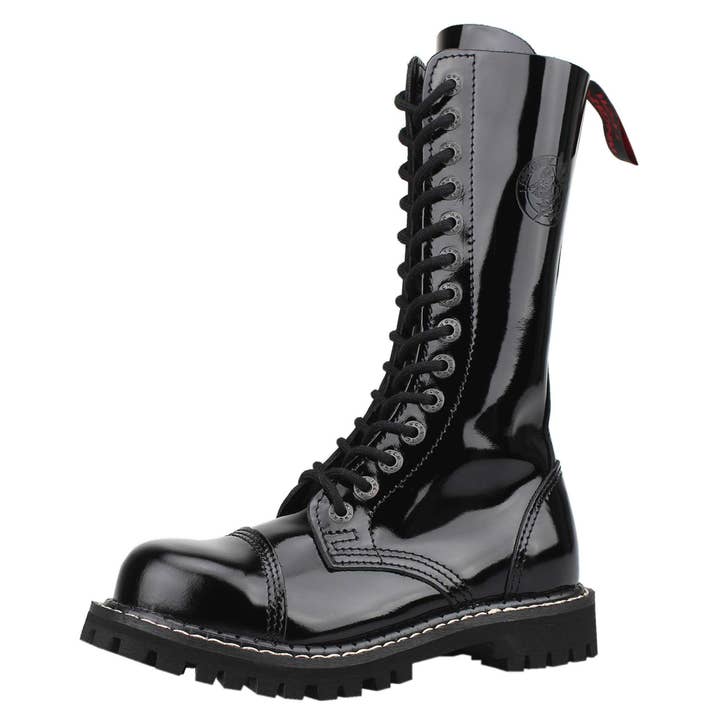 14-Hole - Black Patent Leather for wholesale by Angry Itch - Premium Boots