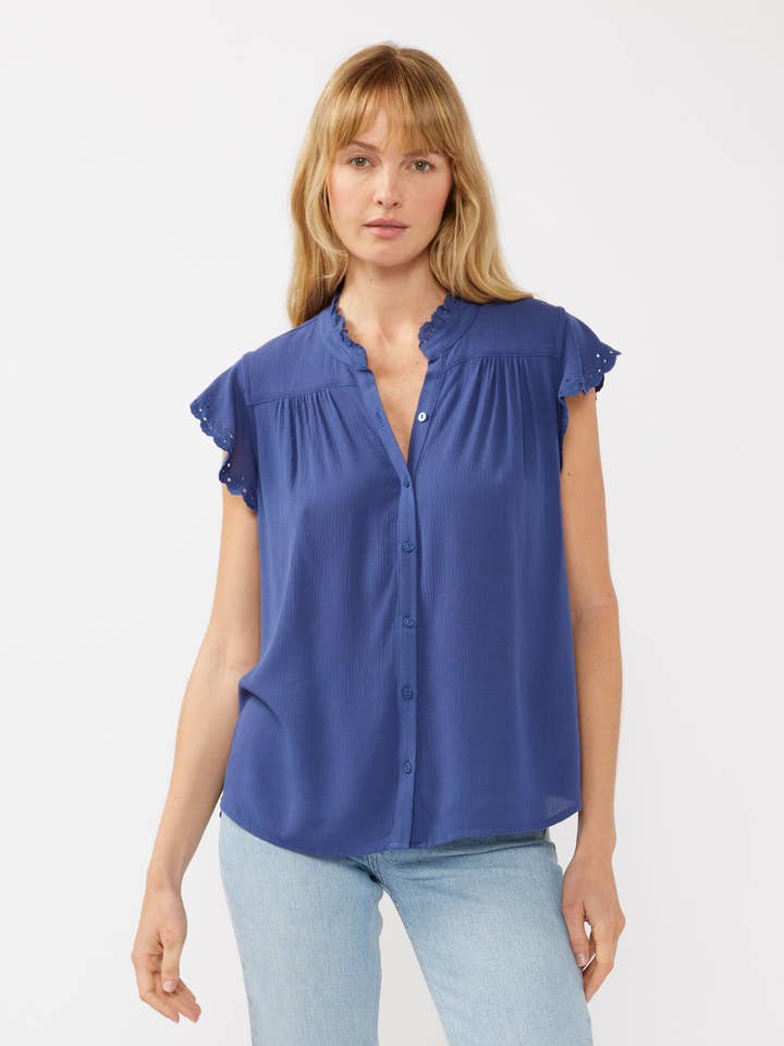 Flutter Sleeve Button-Down Eyelet Blouse for wholesale by Lovestitch