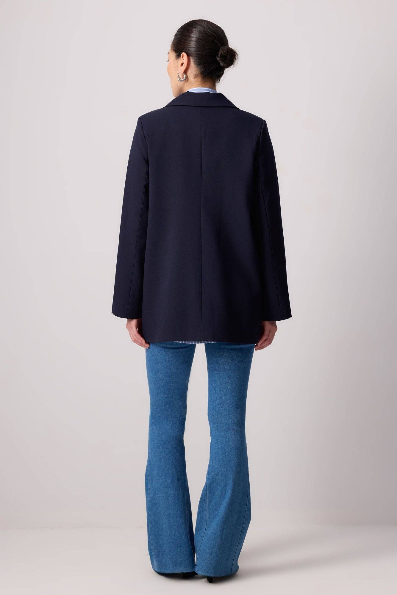 Navy Blue SHELL BUTTONED BLAZER JACKET for wholesale on Faire4