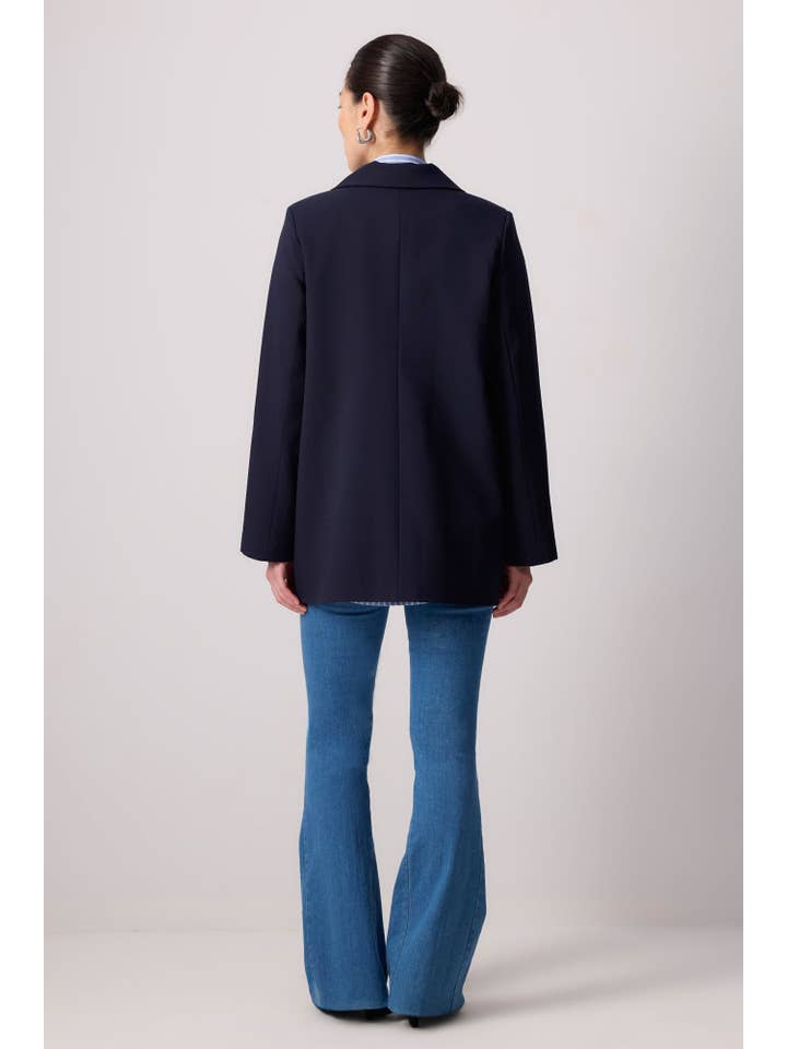 Navy Blue SHELL BUTTONED BLAZER JACKET for wholesale on Faire4