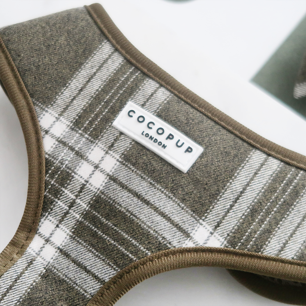 Cocopup London – wholesale Pet harness – Dog – Olive Check Adjustable Neck HARNESS1