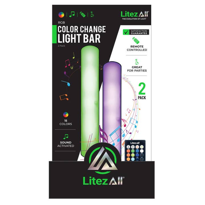 LitezAll USB Powered RGB Sound-Activated Light Bar 2 Pack for wholesale by LitezAll