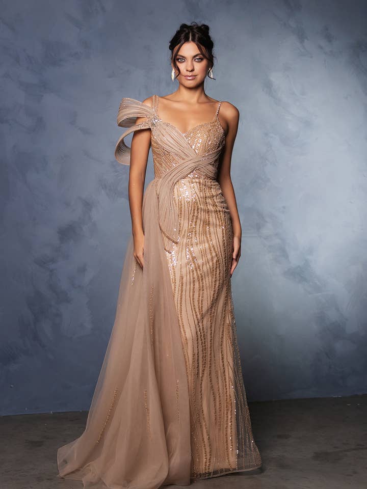 Langt festkjole A-linje paillet formel kjole af LA8175 for engroshandel hos LA Merchandise