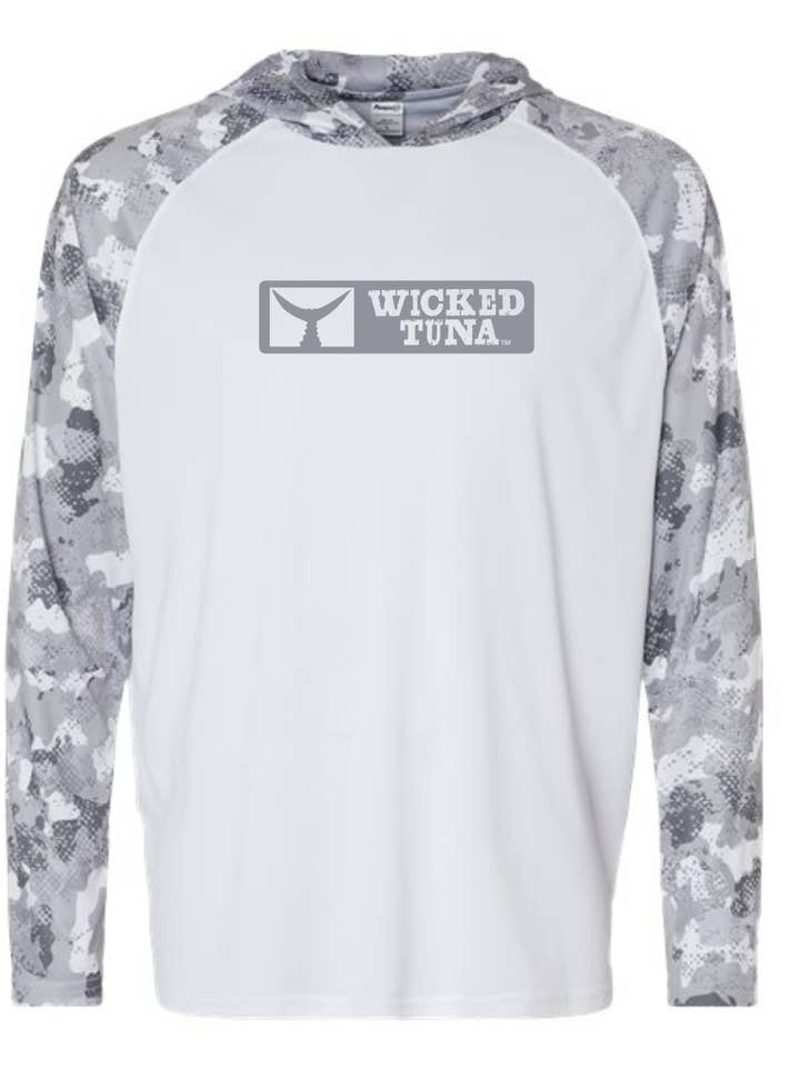 Felpa con cappuccio Wicked Tuna UPF Camo Performance - Coda con logo per la vendita all'ingrosso da parte di Wicked Tuna