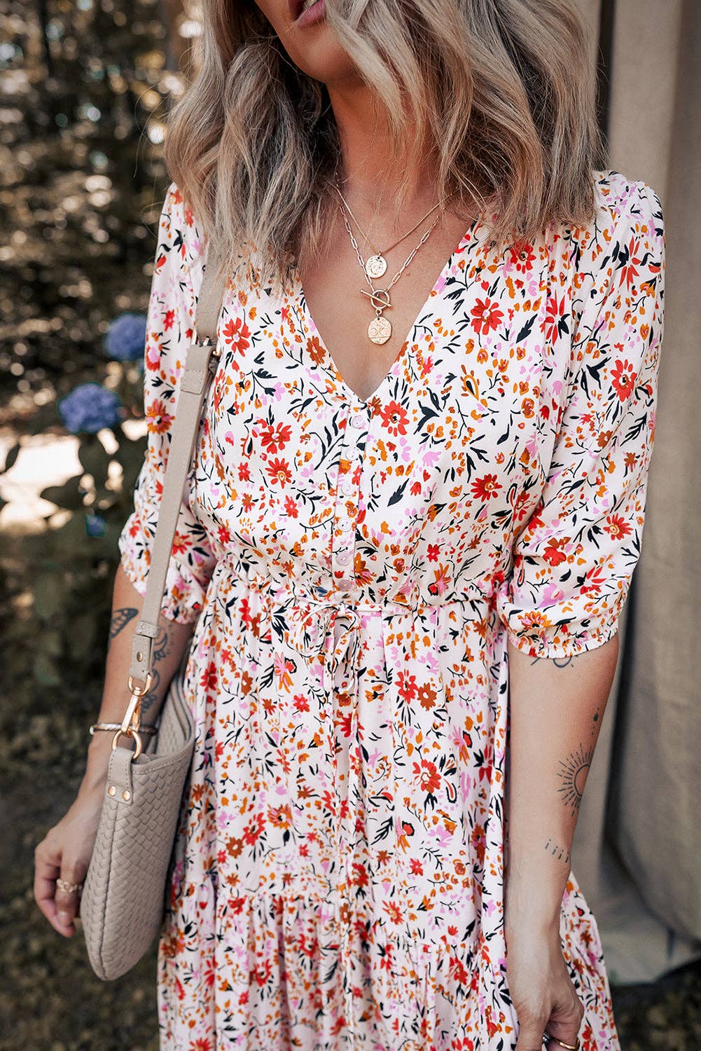 Red Boho Floral V-Neck Maxi Dress for wholesale on Faire4