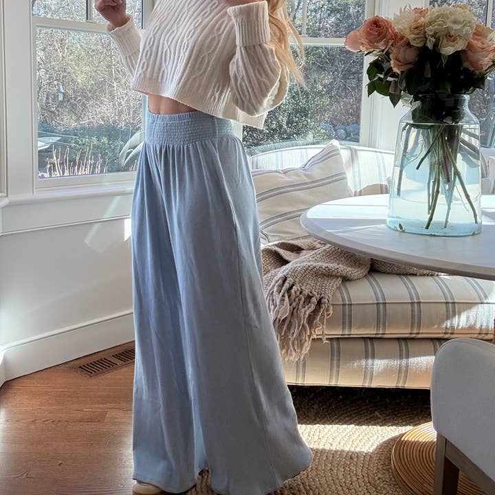 Pantalones Anchos de Pierna de Waffle – Esencial Costero Azul Polvo para venta al por mayor de Cape Cod Chokers