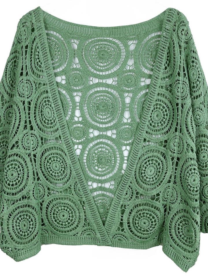 MiMi Wholesale - Wholesale Cardigan - Women's - ZLC410054 Nia Geometric Circle Pattern Crochet Cropped Cardigan/Kimono