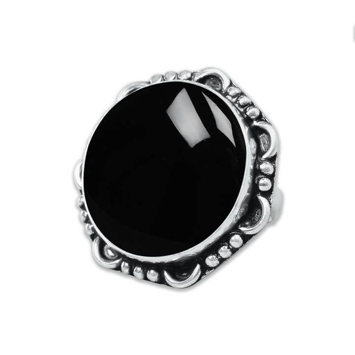 Handmade Jewels - Wholesale Cocktail/Statement Ring - Black Onyx Rings – Handmade, Silver-Plated, Assorted Boho Designs (US Sizes 6–10)14