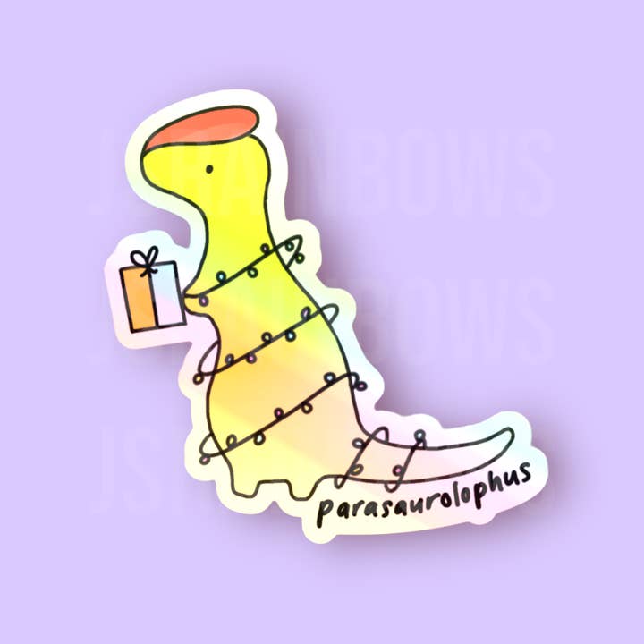 Disco Dinos, Parasaurolophus - Holographic Die Cut Sticker for wholesale by J’s Rainbows