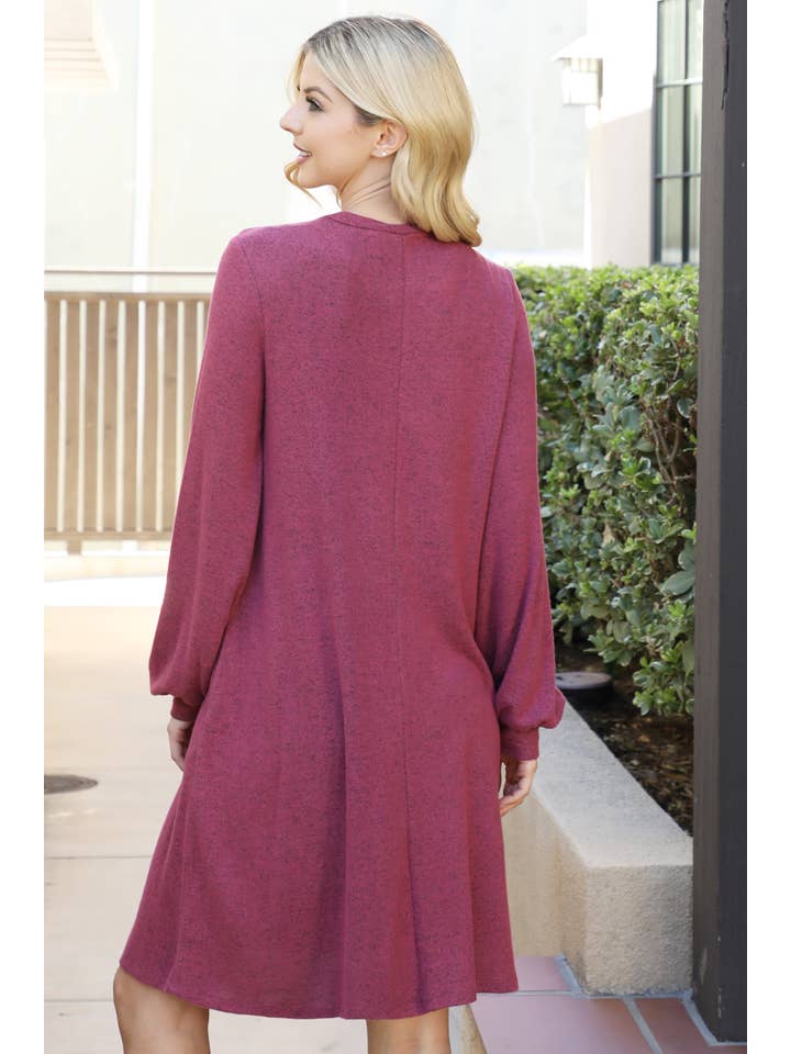 You & Me - Wholesale Dress - Women's - YMD10063V-PUFF LONG SLEEVE HACCI BRUSHED DRESS29