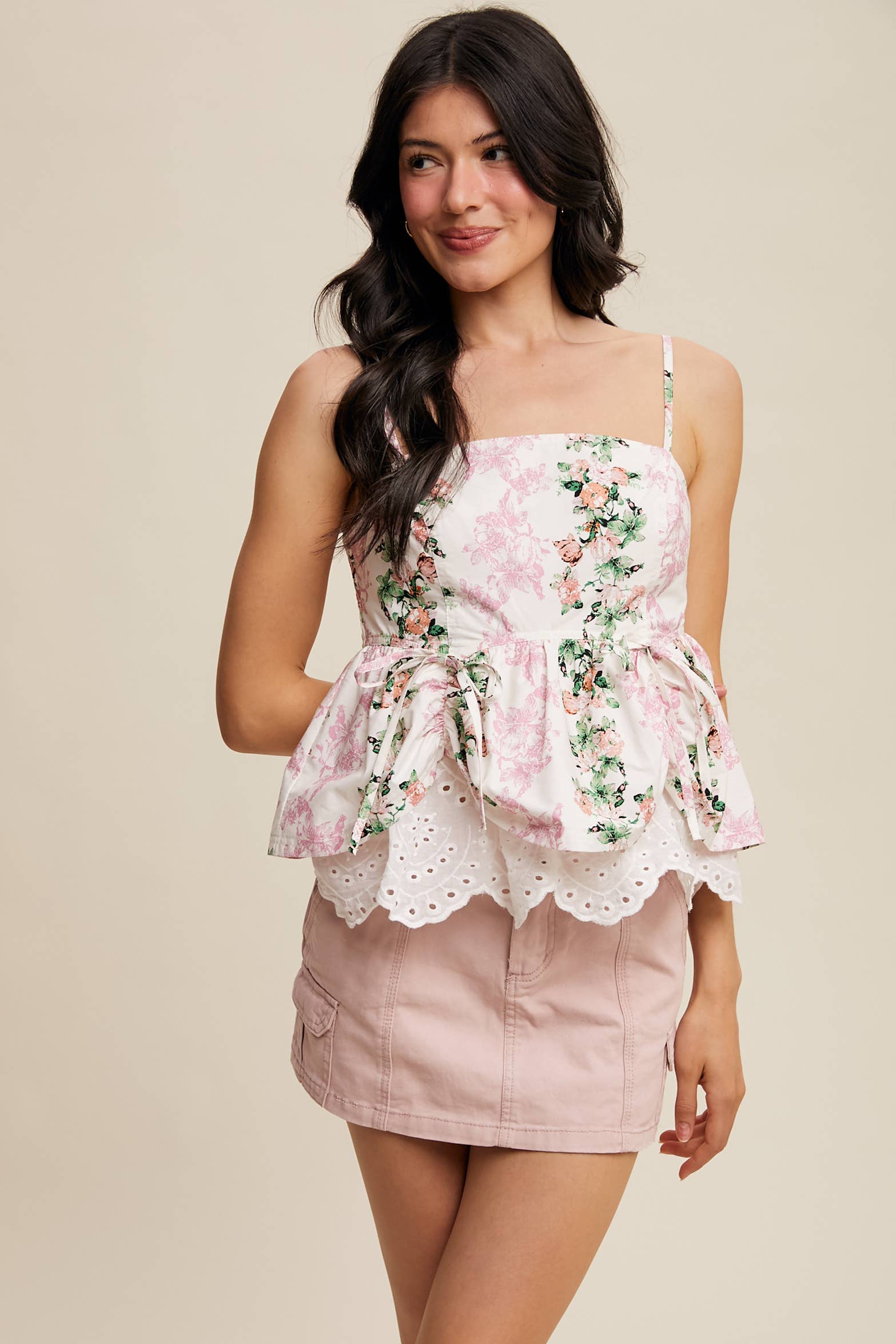 Listicle – wholesale Blouse – Women’s – Floral Peplum Top with Eyelet Hem4