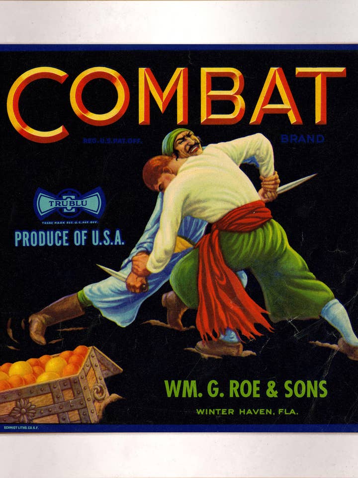 Combat Fruit Label for wholesale by The Brightener Group