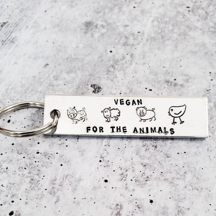 VEGAN FOR THE ANIMALS Aluminum Bar Key Chain for wholesale by Salt and Sparkle