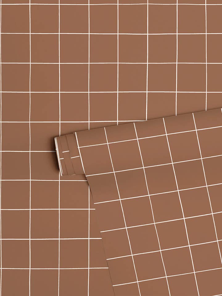 MINIMA - Papier peint enfant - Quadrillage terre de sienne (H0792) for wholesale by LILIPINSO