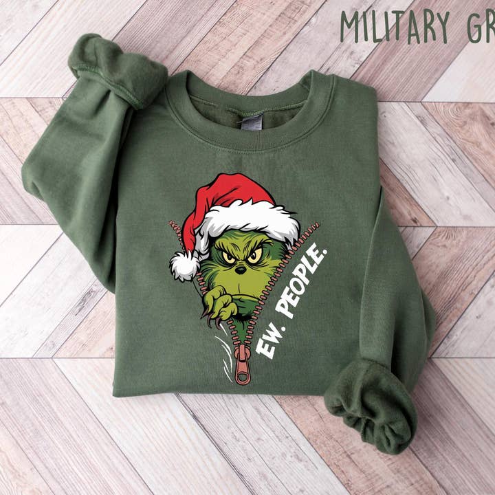 TheKingShirt - Wholesale Graphic Sweatshirt - Women's - Christmas Grinch Sweatshirt - Funny Ew People Design1