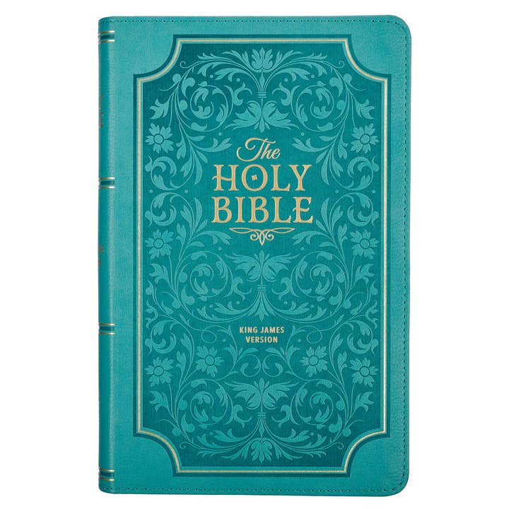 Christian Art Gifts - Vente Livre sur la religion - Bible KJV à imprimé géant en similicuir, taille standard, motif floral, bleu sarcelle