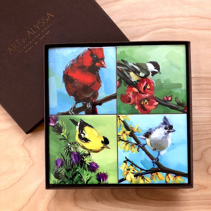 Ensemble de dessous de verre favoris des oiseaux d'été pour la vente par Art by Alyssa