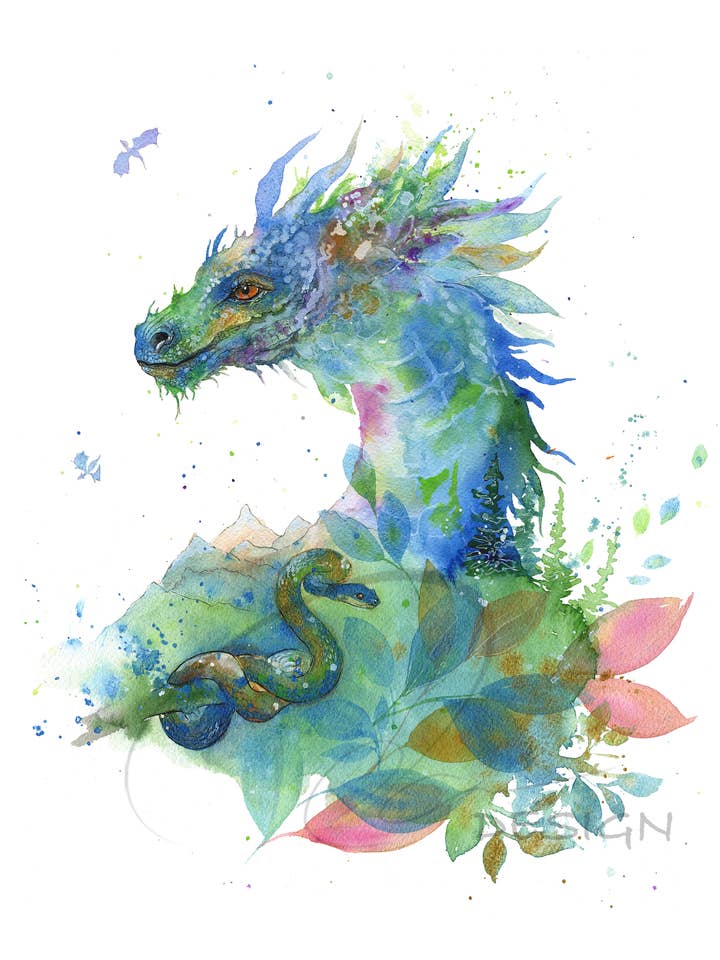 Stampa d'Arte ad Acquerello - Mitico - Drago per la vendita all'ingrosso da parte di Oladesign