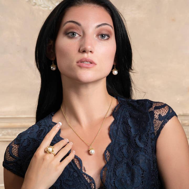 Namana - Wholesale Dangle earrings - Large Gold Plated Pearl Earrings for Women4