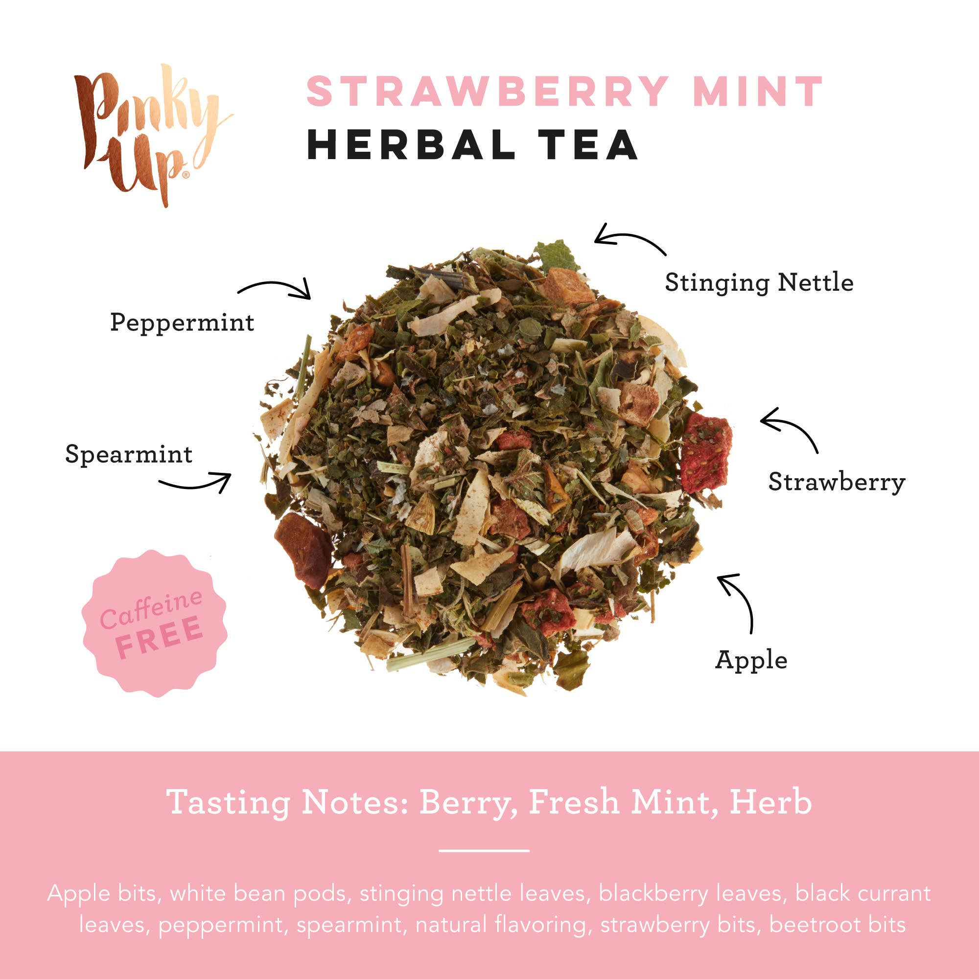 Pinky Up - Wholesale Tea Bags - Strawberry Mint Herbal Tea  15 Sachets4