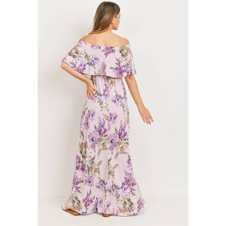 Hello Miz - Wholesale Dress - Maternity - Ruffle Off Shoulder Maternity Floral Maxi Dress