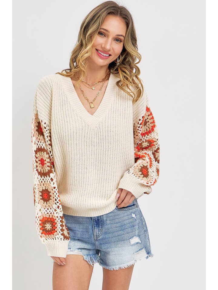 Sweet Lovely by Jen - Wholesale Knit Sweater - Women's - CROCHET PATCHWORK SWEATER