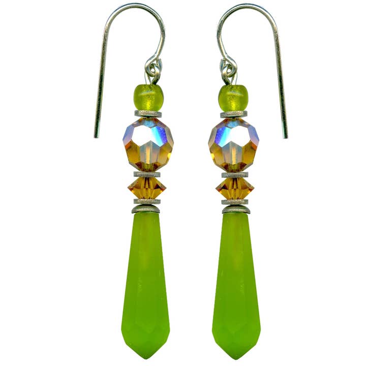 138 - PRISMI IN VETRO CECO ANTICO VERDE AGRUMI SMERIGLIATO per la vendita all'ingrosso da parte di Owen Glass Collection