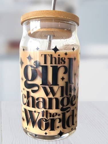 Morning Positivity 16 oz Iced Coffee Glass Can with Lids for wholesale by Kali Sue Vinyl