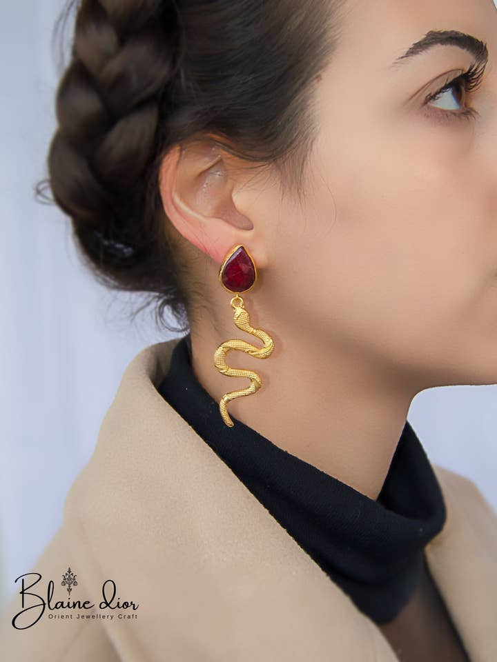 Snake Earrings With Ruby Stone for wholesale by BlaineDor