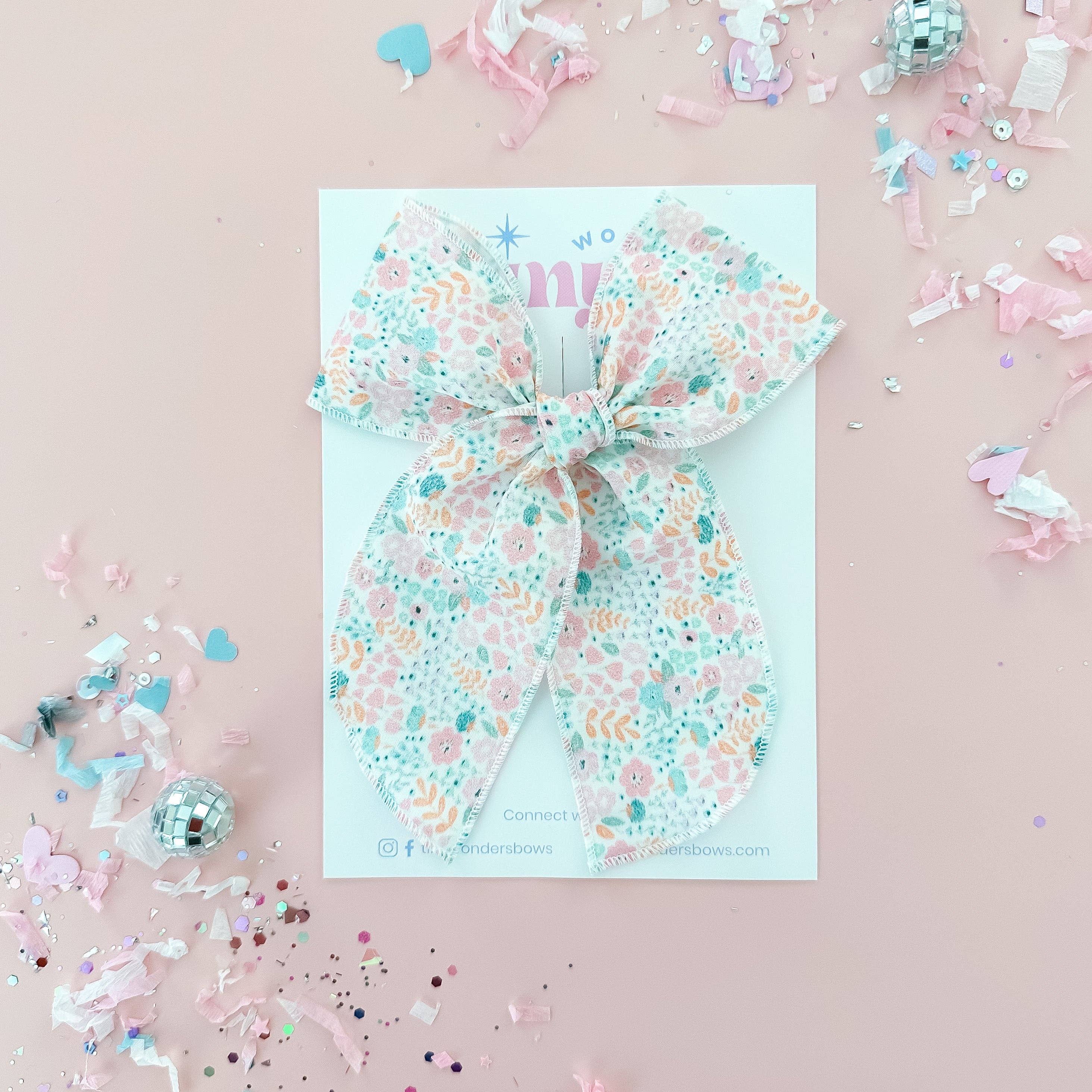 Tiny Wonders Bows - Wholesale Hair Bow - Kids - Mint and Pink Flowers0