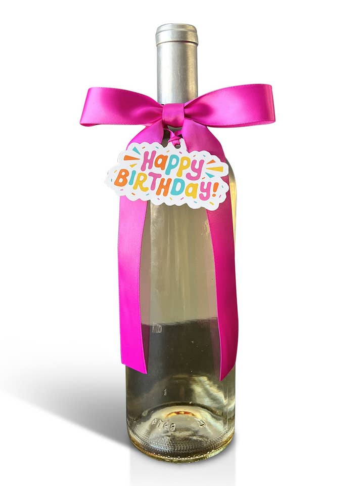 Bottle Bow + Tag - Happy Birthday pink for wholesale by Wrapido!