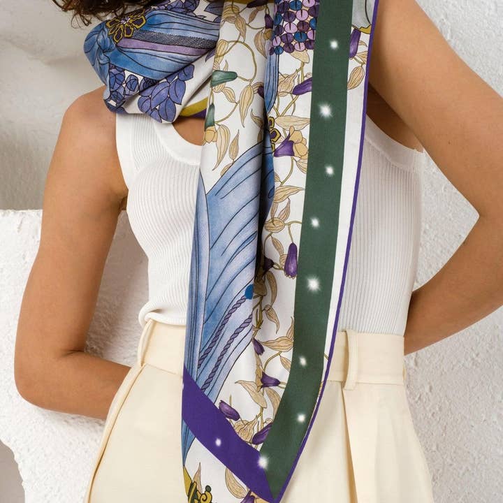 CouCoon Atelier – wholesale Halsduk - Dam – Saga - lila grön sidenscarf2