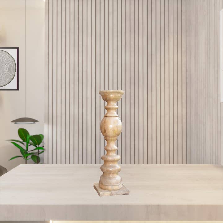 HomeRoots – wholesale Candle holder – 24" Natural Solid Wood Floor Pillar Candle Holder