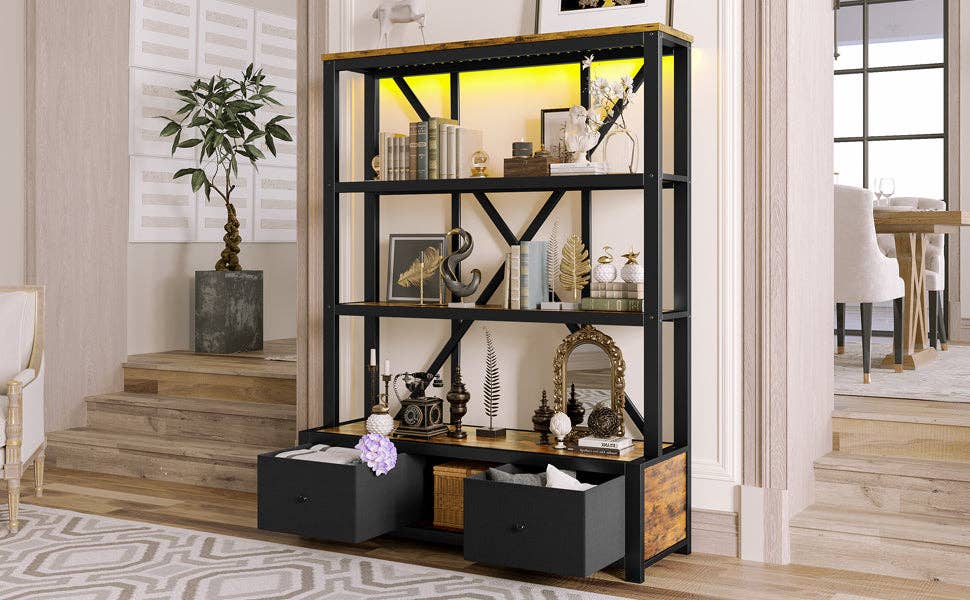 39F Inc. - Wholesale Bookcase - Vintage 3-Shelf Bookcase with Drawers and LED Lighting13