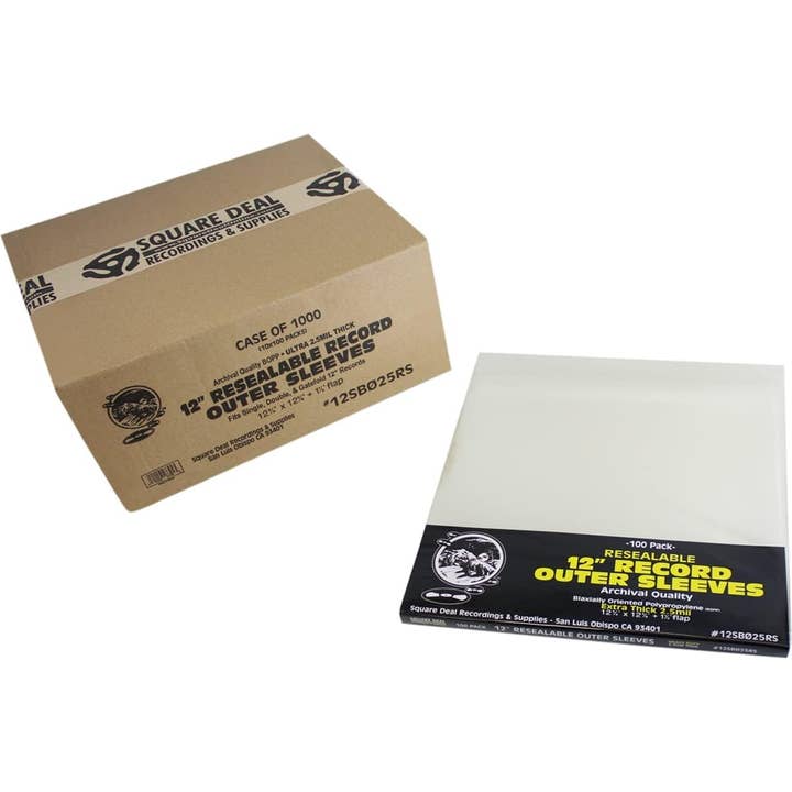 Square Deal Recordings & Supplies - Wholesale Music Accessory - 12" 2.5mil Thick Resealable Record LP Sleeves With Flap