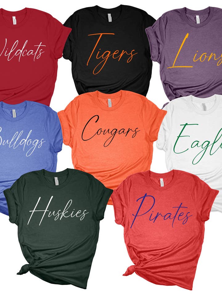 Custom Mascot Script Tee for wholesale by American Threadz Apparel