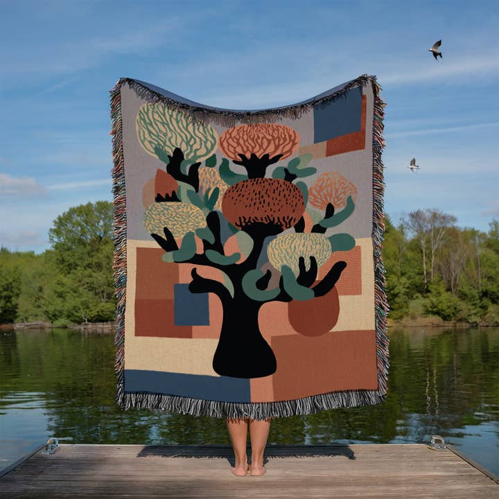 CasaIuliia - Wholesale Throw Blanket - Bold Botanical Woven Blanket, Modernist Tree Statement Throw5