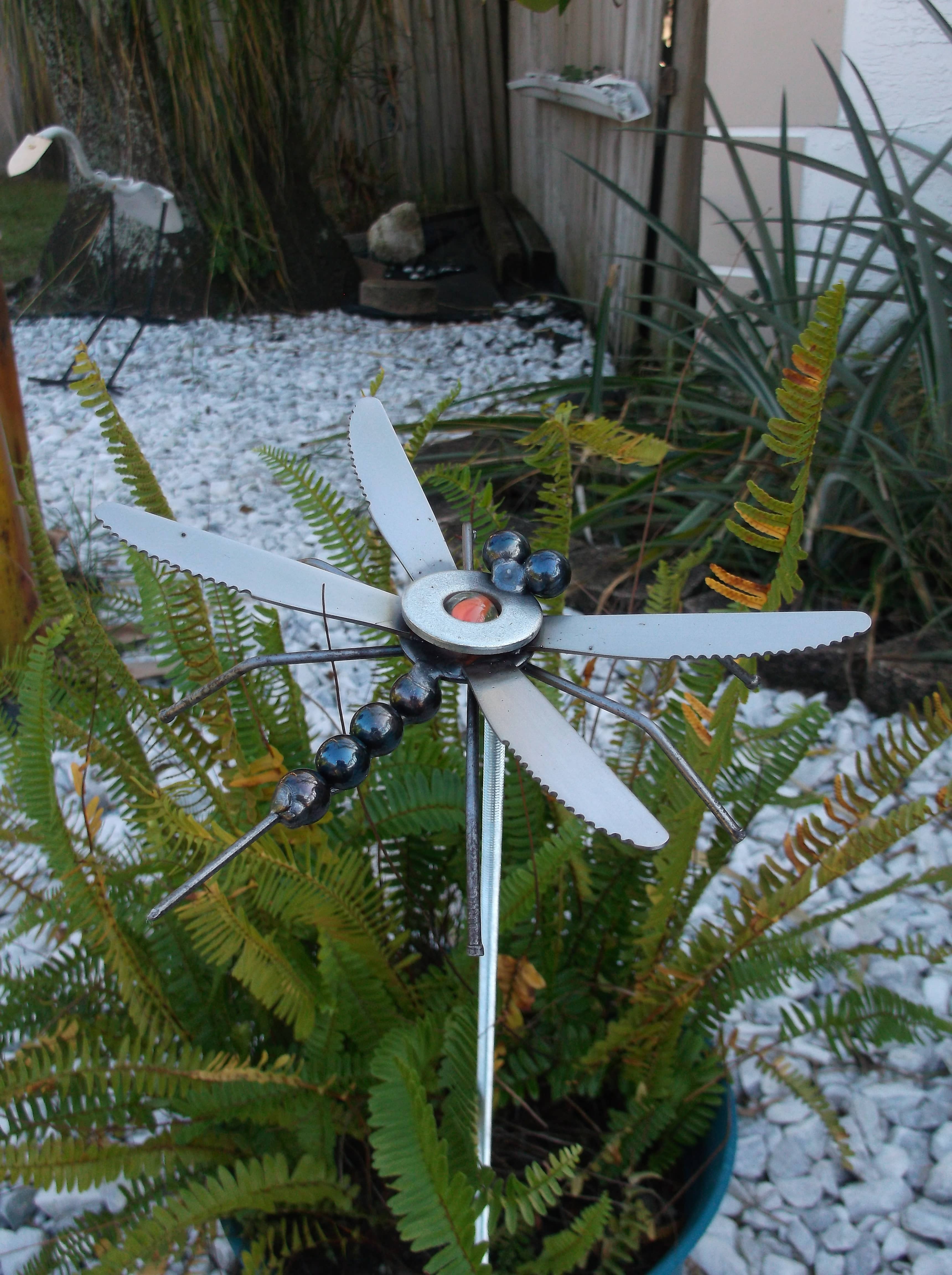 Creations Welded - Wholesale Sculpture - Orange Dragonfly Metal Sculpture, Garden Stake or magnet1