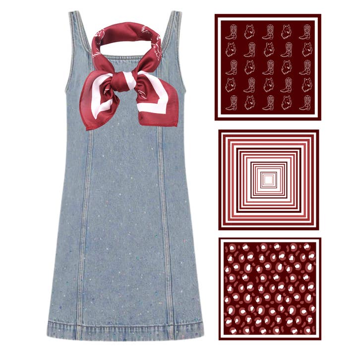 ALMA-MATER COLLECTION - Wholesale Scarf - Women's - Maroon & White Mascot Gameday Bandana Scarf (3 PRINTS)1