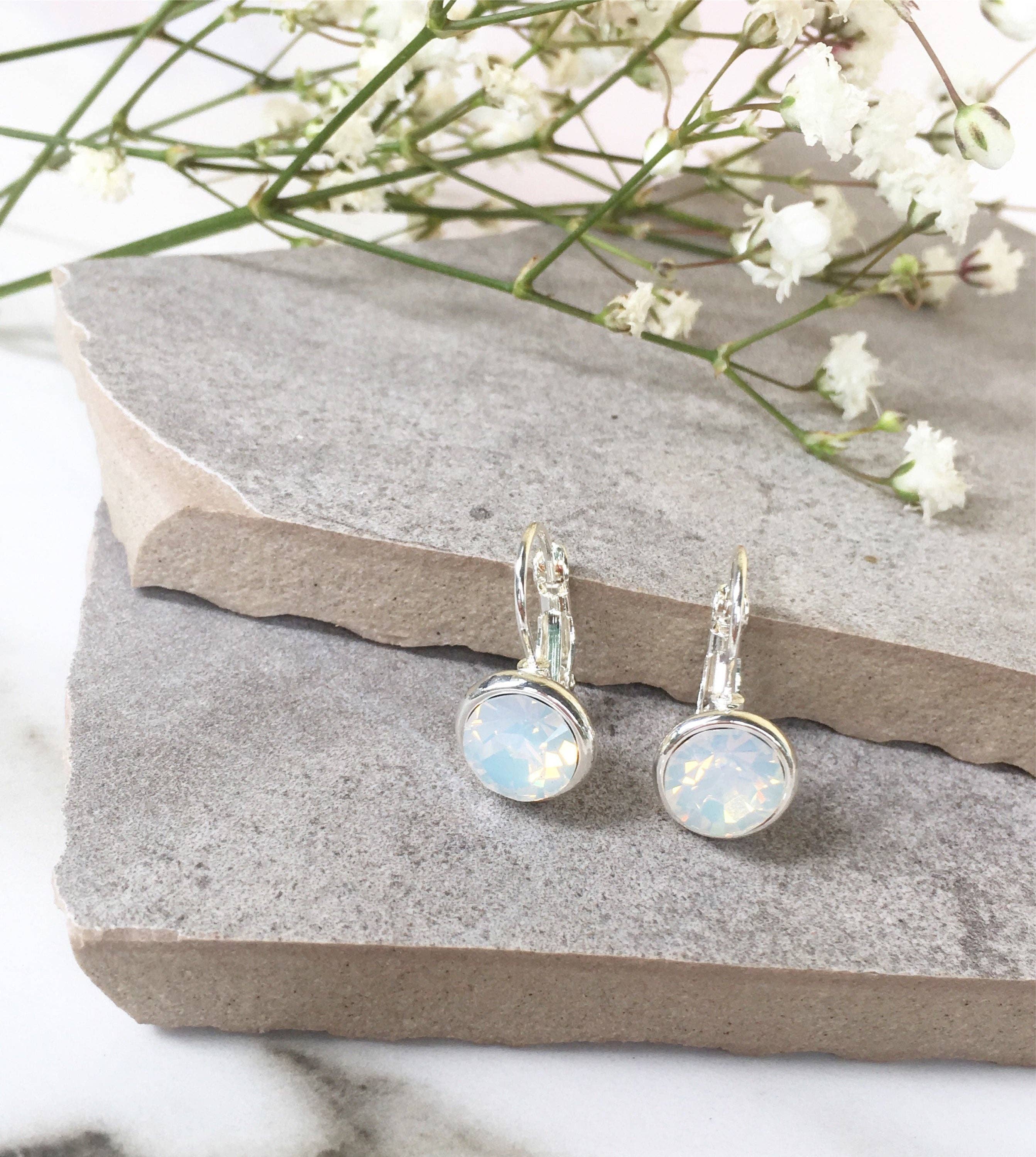 Love Bird Fashion Accessories - Wholesale Dangle Earrings - Silver White Opal Crystal Leverback Earrings4