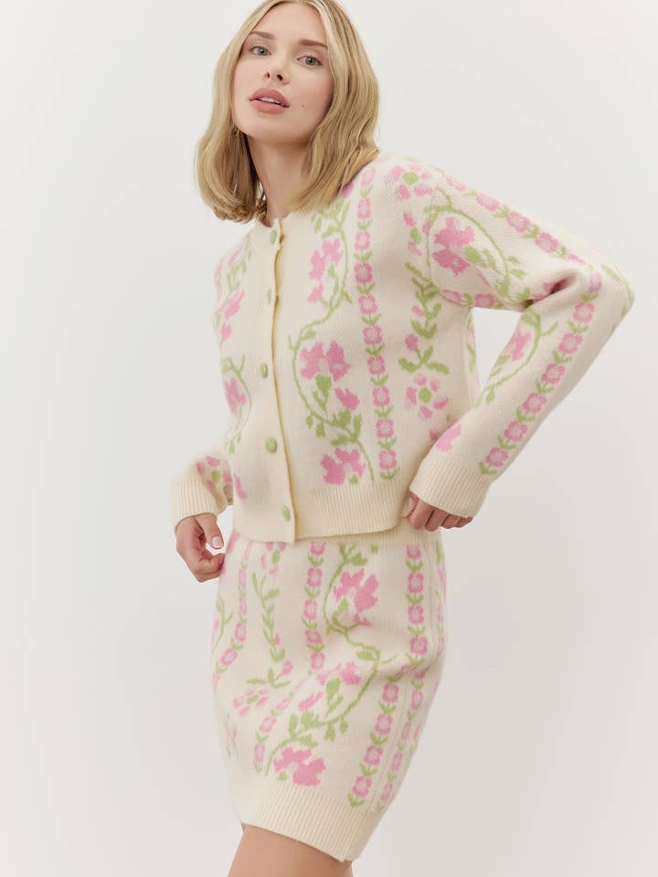 Floral Intarsia Sweater Cardigan for wholesale by Strut & Bolt