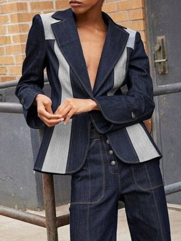 BLU PROFONDO Giacca con scollo a V a contrasto con giuntura divisa in vendita all'ingrosso su Faire6