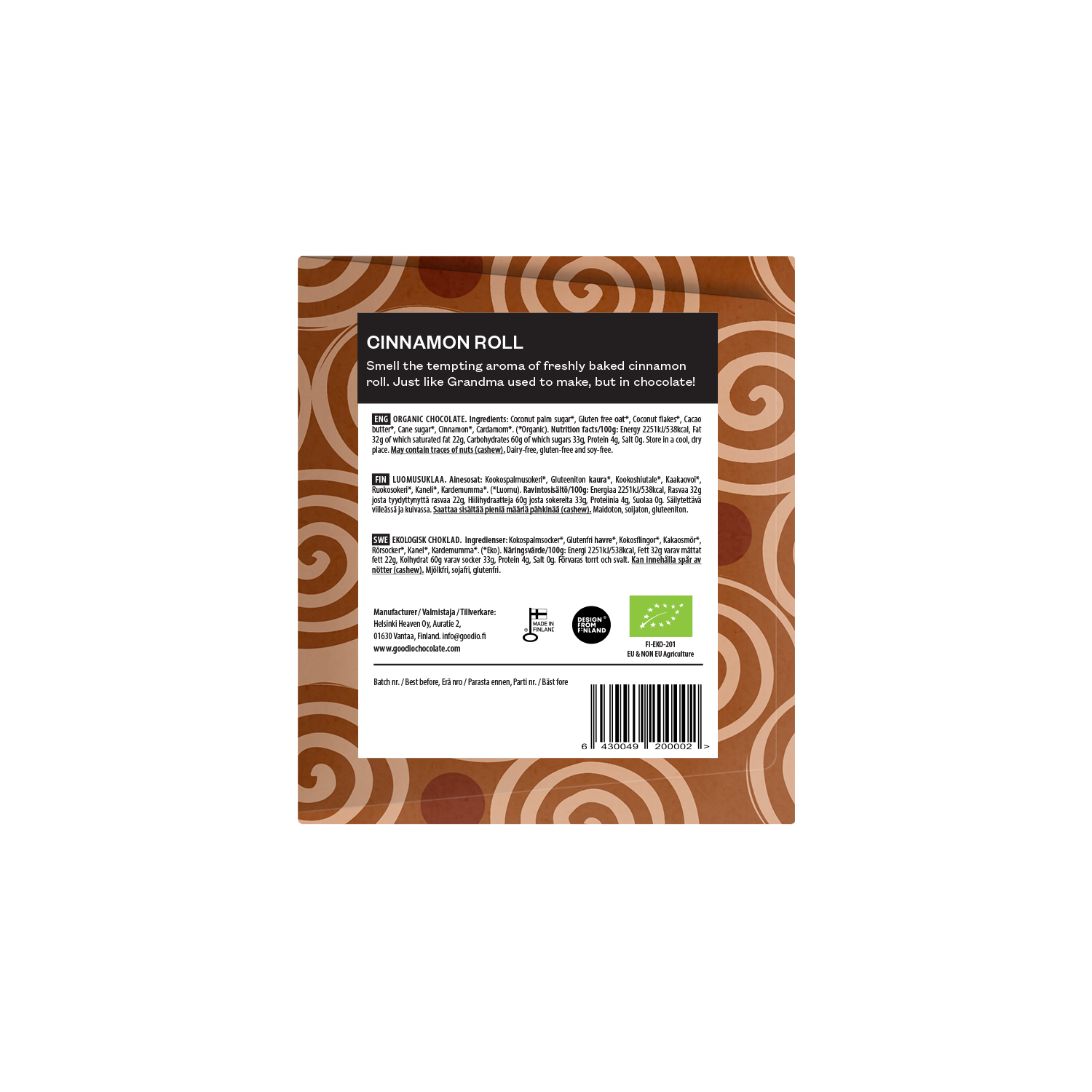 Goodio Chocolate - Wholesale Chocolate Bar - Cinnamon Roll Organic Chocolate2