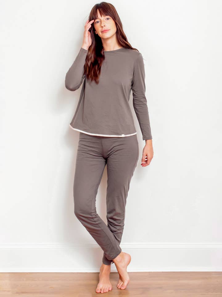 CONJUNTO DE CALÇAS DE MANGA COMPRIDA PIMA por atacado de Leena & Lu