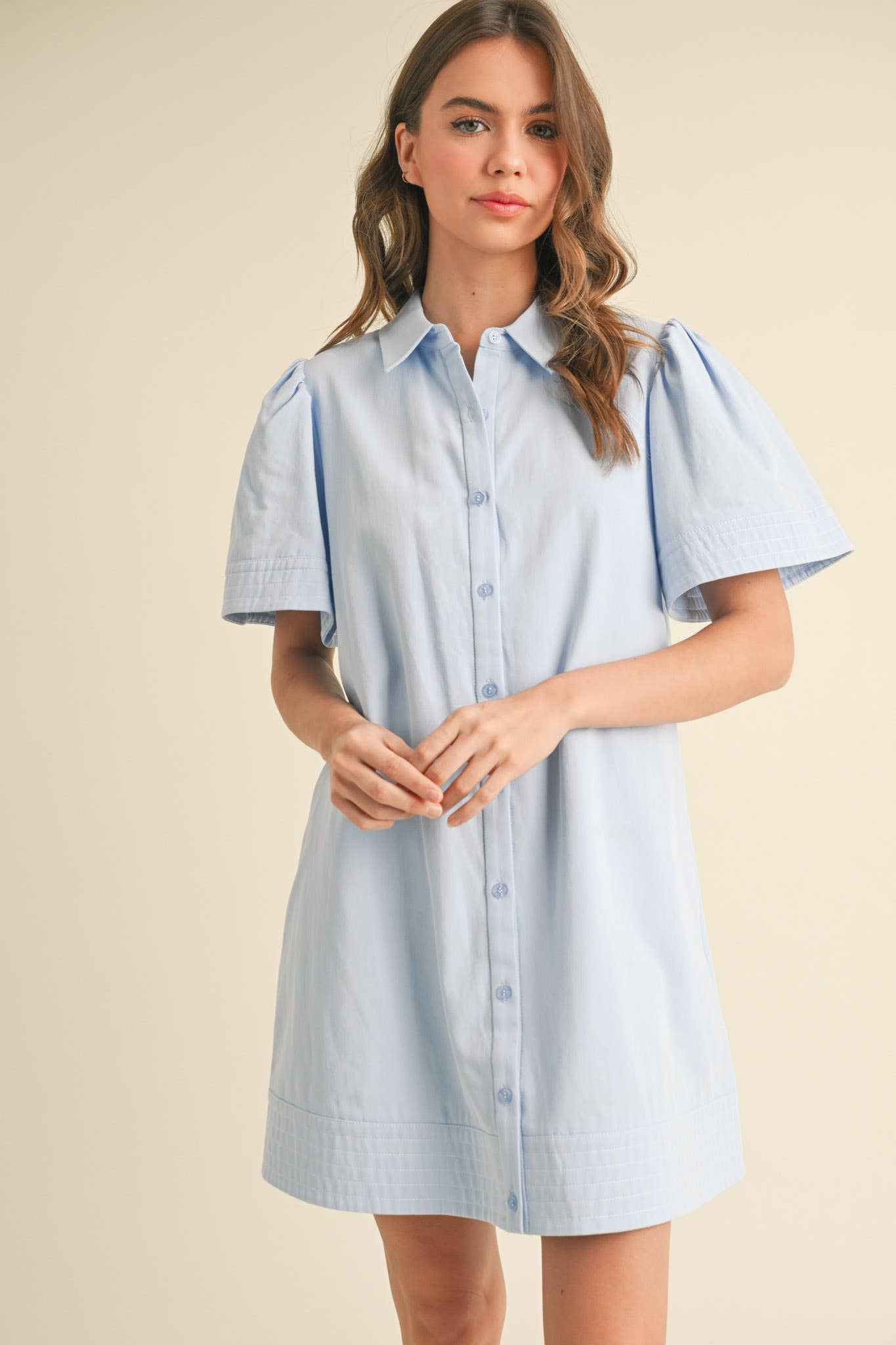 &MERCI - Wholesale Dress - Women's - SHORT SLEEVE BUTTON DOWN MINI DRESS MDR357218