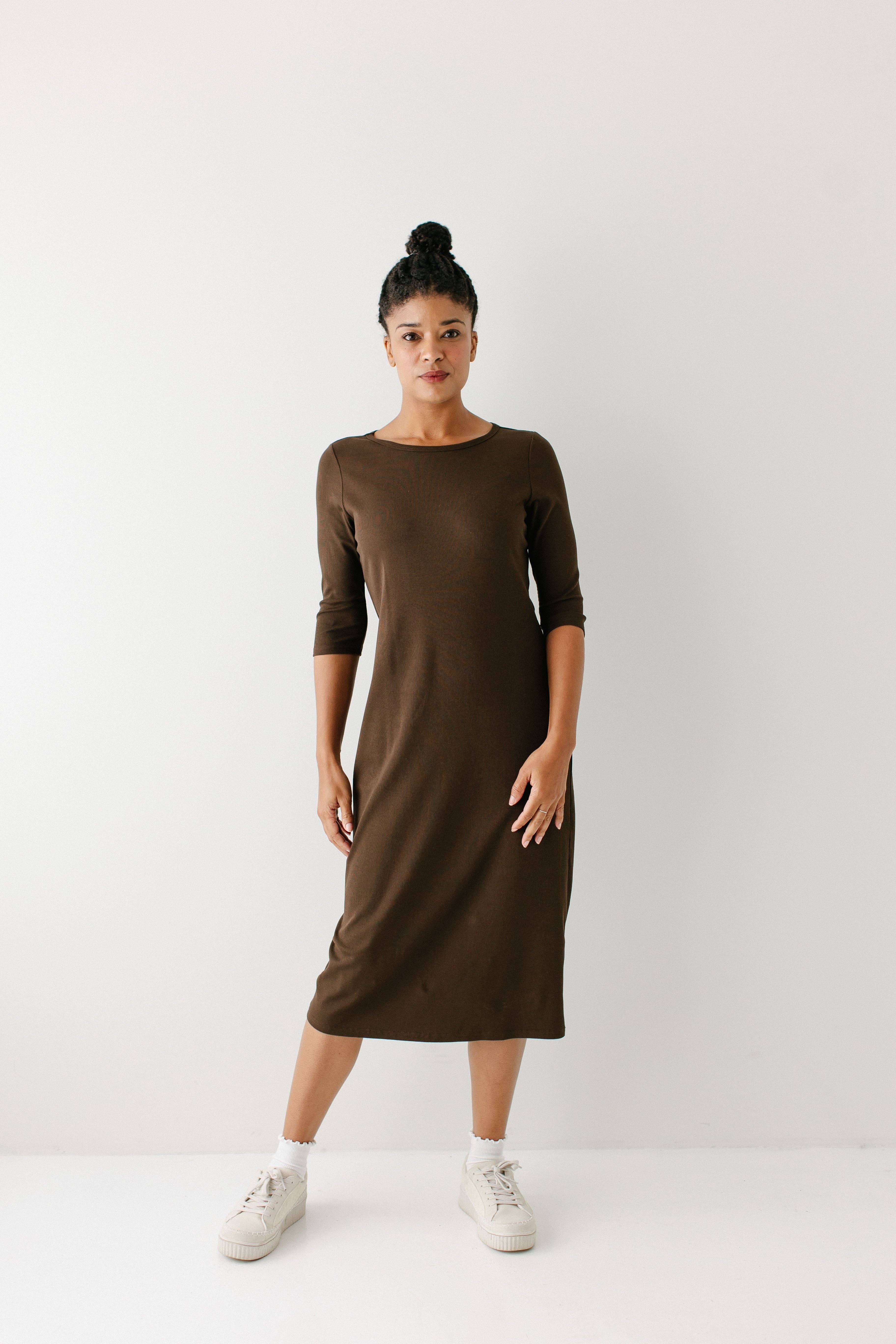 The Main Street Exchange - Wholesale Dress - Women's - 'Constance' 3/4 Sleeve Ribbed Midi Dress FINAL SALE0