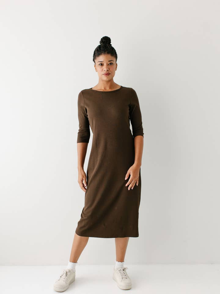 The Main Street Exchange - Wholesale Dress - Women's - 'Constance' 3/4 Sleeve Ribbed Midi Dress FINAL SALE