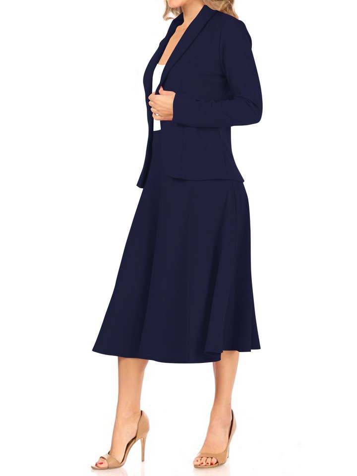 MOA COLLECTION - Wholesale Top & Skirt Set - Women's - Women's Two Piece Casual Blazer Relaxed A-Line Midi Skirt22